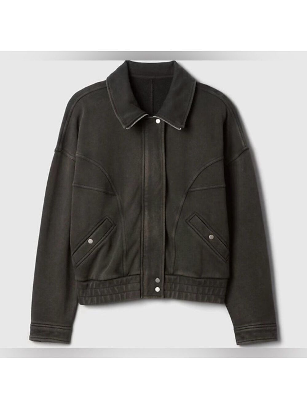 Gap Cropped Heavyweight French Terry Bomber Jacket NWOT XXS Slouchy baggy - Picture 4 of 5